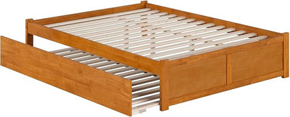 AFI Concord Queen Solid Wood Platform Bed with Footboard & Twin XL Trundle in Light Toffee