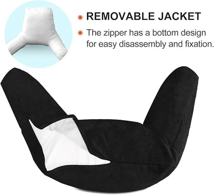 mittaGonG Reading Pillow for Sitting in Bed Adult with Detachable Neck Roll & Big Backrest Pillow for Bed Sitting up with Arms Side Pocket Shredded Foam Large Back Chair Pillow with Washable Cover