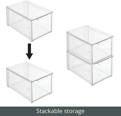 mDesign Plastic Stackable Bathroom Storage with Pull Out Bin Organizer Drawer for Cabinet, Vanity, Shelf, Cupboard, Cabinet, or Closet Organization - Lumiere Collection - 4 Pack - Clear