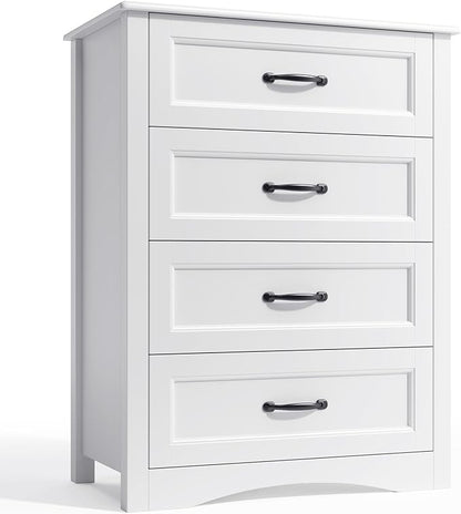 Gizoon Dresser for Bedroom with 4 Drawers Wooden Chest of Drawers for Closet Dresser Storage Unit Organizer for Hallway Living Room and Office, White
