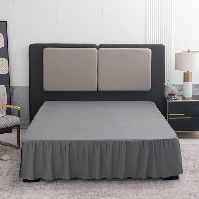 Grey Bed Skirt Twin Size Ruffled Bed Skirt with Split Corners, Twin Bed Skirt 12 Inch Drop, Twin Size Bed Skirt Grey for Ruffled Bed Skirt with Split Corners, Bed Skirt Twin Size