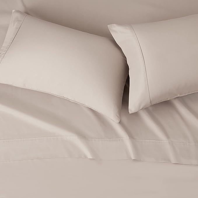 Amazon Basics Lightweight Super Soft Luxury Easy Care Wrinkle Free Microfiber 4 Piece Bed Sheet Set with 14-Inch Deep Pockets, Full, Taupe, Solid