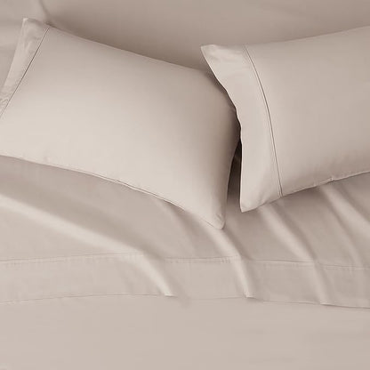 Amazon Basics Lightweight Super Soft Cooling, Easy Care Breathable Wrinkle Free Microfiber Comfortable 4-Piece Bed Sheet Set with 14-Inch Deep Pockets, Queen, Taupe, Solid