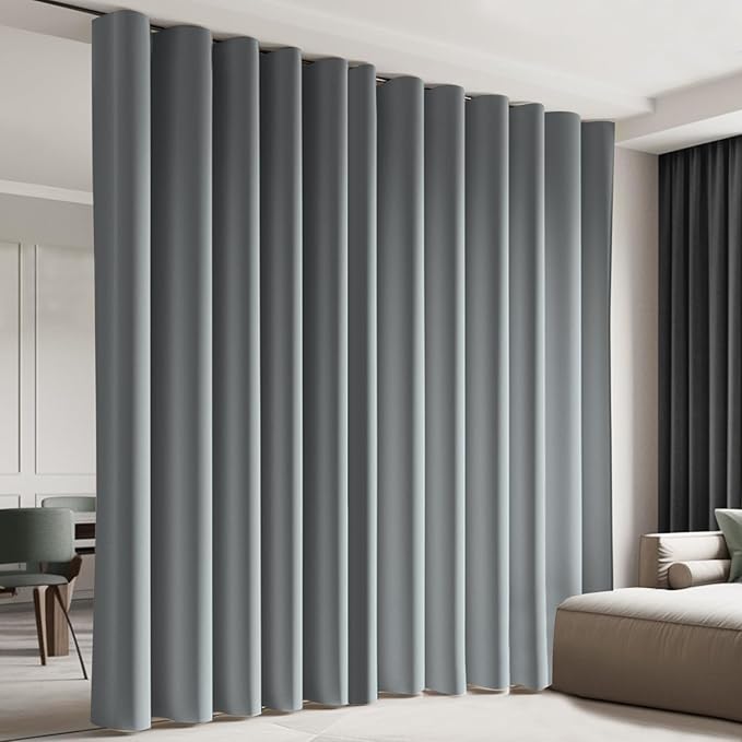 Room Divider Blackout Curtain Track Curtains Wall Dividers Panels Screen for Living Rooms Bedroom Office Privacy Partition Separation, W100 × L108 Inch,1 Panel, Light Grey