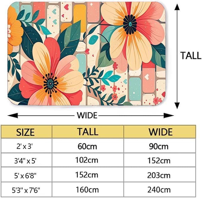 Machine Washable 5' x 7' Bohemian-Style Area Rug, Pink Floor mat, Suitable for bedrooms, Girls' Room Bedside, Living Room, Dining Room, Office, Non-Slip Low-Pile Printed Modern Floral Carpet