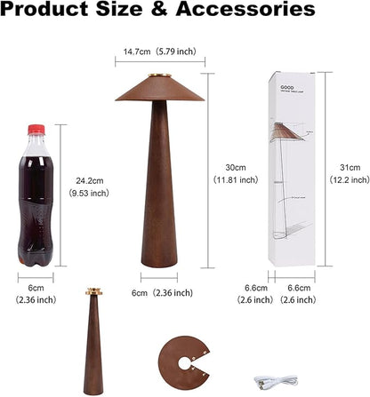 Battery Operated LED Table Lamps, 2000mAh Cordless Desk Lamp with 3 Level Brightness Touch Control Night Light for Nursery,Bedroom,Dining Room(Walnut Wood)