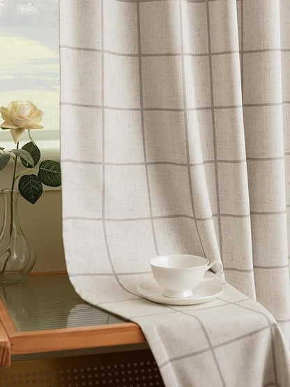 Pinch Pleated Plaid Curtains Blackout Linen Gingham Curtains for Living Room,Bedroom Checkered 84 Inches Long Double Layer 2 Panels Set Luxury and Modern Printed Design Darkening