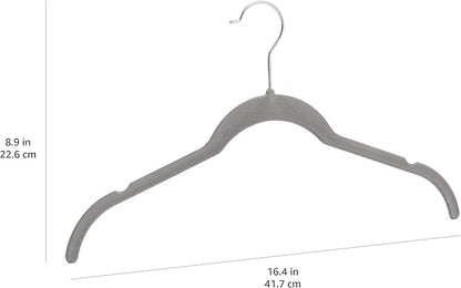 Amazon Basics Slim, Velvet, Non-Slip Shirt Clothes Hangers, Gray/Silver - Pack of 50