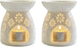 Ceramic Tea Light Holder, Aromatherapy Essential Oil Burner, Wax Warmer, Tealight Holder with White Floral Pattern for Home Decoration, 2PCS
