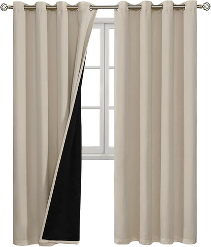 BGment 100% Blackout Curtains for Bedroom Window 84 Inch Length 2 Panels, Thermal Insulated Full Light Blocking Grommet Drapes for Living Room Darkening with Black Liner, 52 Inch Wide Each, Cashmere