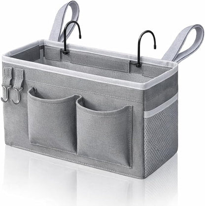 1pcs Bedside Caddy Hanging Storage Bag, Organizer Baskets with Pockets for Bunk Bed Accessories, Loft & Dorm Rooms Chair Bed Rails (Grey-1pcs)