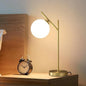 Mid Century Modern Table Lamp, 1 Light Brass Glass Globe Bedside Lamp, Contemporary Metal Table Lamp with Milky White Glass shadefor Bedroom Living Room Study Room