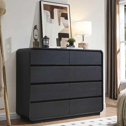 Black Dresser with 8 Drawers, Modern Chest of Drawers with Deep Drawers, Big Storage Organizer for Bedroom, Living Room, Hallway, 47’’Wide