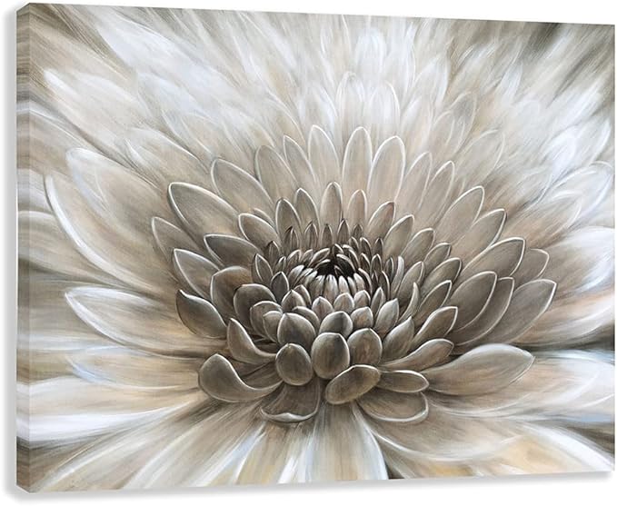 Floral Wall Art in Neutral Color Modern Farmhouse Canvas Decor White Chrysanthemum Flower Picture Hanging Framed Artwork for Office Bedroom Living Room