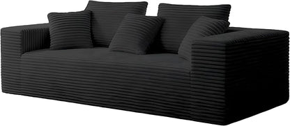 3-Seater Deep-Seat Corduroy Lounge Sleeper Sofa - No Assembly, Frameless Foam Cloud Couch for Living Room, Bedroom, Apartment, Dorm, Office