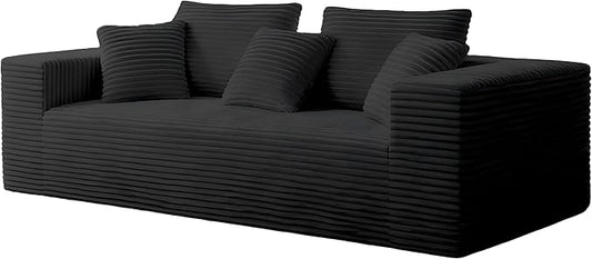 3-Seater Deep-Seat Corduroy Lounge Sleeper Sofa - No Assembly, Frameless Foam Cloud Couch for Living Room, Bedroom, Apartment, Dorm, Office
