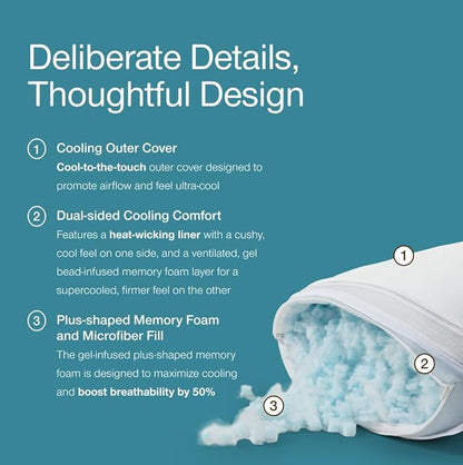 Coop Home Goods Cool+ Crescent Adjustable Pillow, King Size Plus Shaped Memory Foam Pillows with Cooling Gel, Neck Support, Back or Side Sleeper Pillow, CertiPUR US/GREENGUARD Gold