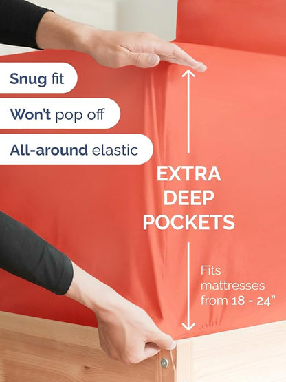 Extra Deep King Sheet Set - 6 Piece Breathable and Cooling Sheets - Hotel Luxury Bed Sheets Set - Easy & Secure Fit - Soft, Wrinkle Free and Comfy Sheets Set - Coral Sheet Set with Extra Deep Pockets