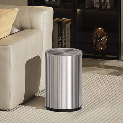 4.7 Gallon/18L Stainless Steel Bathroom Trash Can,Silver Garbage Bin with Swing Lid,Round,Elegant Waste Basket,for Toilet,Kitchen,Living Room,Hotel,Home (18L-Silver)