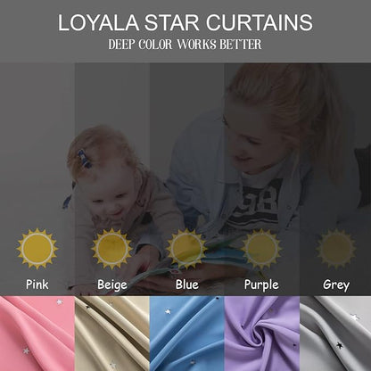 Stars Double Layer Blackout Curtains for Bedroom Kids, 72 Inches Long 2 Panels Set, Blue, 52 X 72 Inches