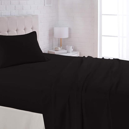 Amazon Basics Lightweight Super Soft Easy Care Wrinkle Free Microfiber 3 Piece Bed Sheet Set with 14-Inch Deep Pockets, Twin, Black, Solid, Kids, Men & Women Bedding
