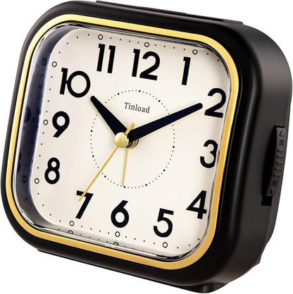 4.3" Retro Analog Alarm Clock • Silent Non Ticking • Gentle Wake • Beep Sounds • Increasing Volume • Battery Operated Snooze and Lighted on Demand • Retro Black
