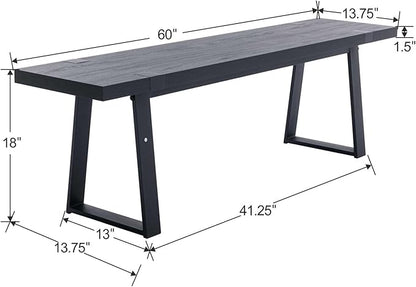 Wahson 60" Black Dining Bench Set of 2, Wooden Table Bench with Metal Legs, Modern Kitchen Bench for Enrtyway/Indoor/Dining Room