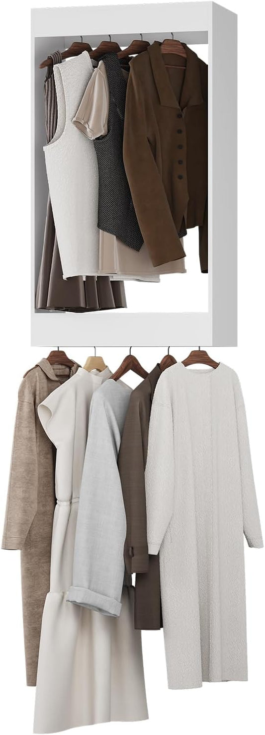 Double Hanging Closet Unit, Modular Closet System, Wood Closet System Organizer with Storage for Walk In Closets, Clothing Rack Wardrobe Closet for Hanging Clothes, Bedroom, White, 34.5"W