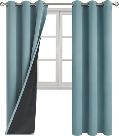BGment Thermal Insulated 100% Blackout Curtains for Bedroom with Black Liner, Double Layer Full Room Darkening Noise Reducing Grommet Curtain (42 x 84 Inch, Greyish Blue, 2 Panels)