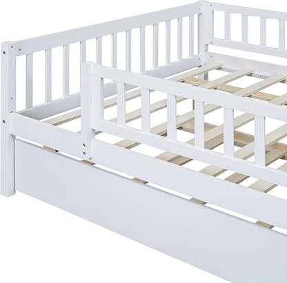 Bellemave Full Size Bed Frames with Rails for Kids, Full daybed Frame with Trundle for Boys/Girls/Adults， White