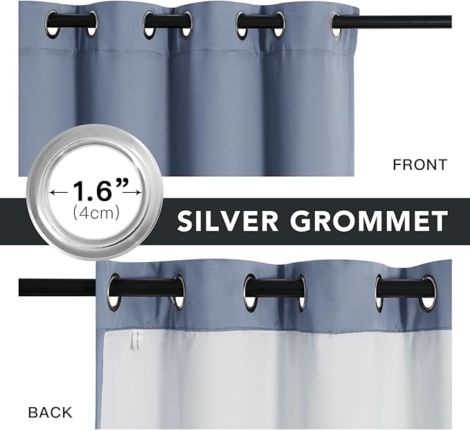 RYB HOME PM 2.5 Filter Curtains for Living Room/Bedroom, Soundproof Blackout Large Window Curtains for Dust Sandstorms Smog Pollen Odor Filtering, Stone Blue, W42 x L84 inch, 2 Panels