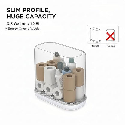 MOPALL Dog Proof Trash Can with Lid, 3.3 Gallon Slim Bathroom Garbage Bin with Inner Bucket, Fits Standard 4 Gallon Bags, Odor Sealing Diaper Pail for Nursery, Modern White Waste Basket, 6.9" Wide