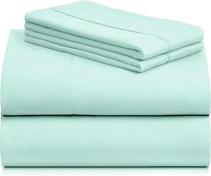 LuxClub 4 PC Sheet Set Bed Sheets Deep Pockets 16" Eco Friendly Wrinkle Free Cooling Machine Washable Hotel Bedding Silky Soft - Aquamarine King