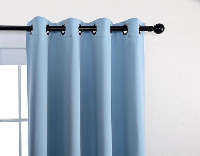 MIUCO 1 Pair Thermal Insulated Grommet 52-Inch-by-63-Inch Blackout Window Curtain Panels with 2 Tie Backs, Sky Blue