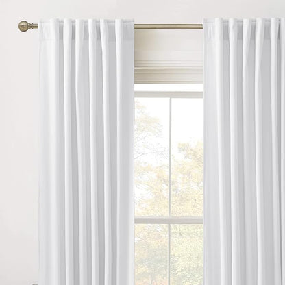 RYB Home Velvet Curtains 90 inches - Back Tab Pure White Plush Soft Window Curtain Panels Light Reducing Minimalist Modern Home Decor for Bedroom Kids Room Office, W52 x L90, 2 Panels Set