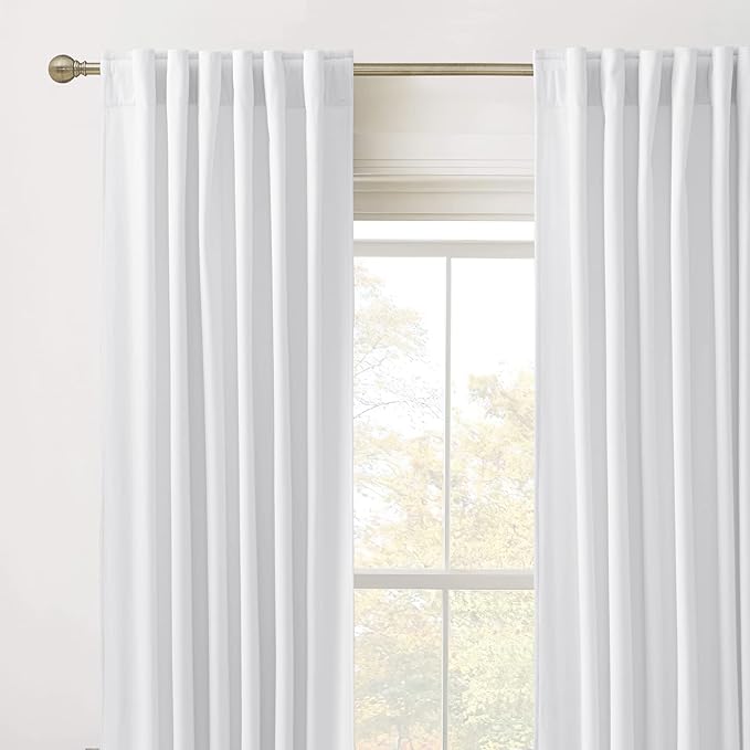 RYB Home White Velvet Curtains 96 inches Long for Bedroom - Luxury Light Reducing Vertical Back Tab Drapes Simple Home Decoration for Sliding Door Living Room, W52 x L96, 2 Pieces