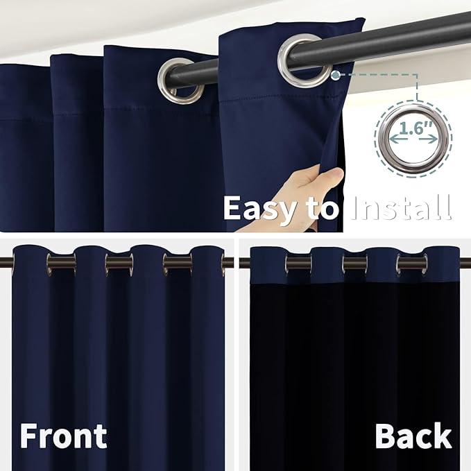 BGment Short 100% Blackout Curtains for Bedroom, Thermal Insulated Energy Efficiency Noise Reducing Grommet Curtains 45 Inch Length with Liner for Small Window 2 Panels Each 52 Inch Wide, Navy Blue