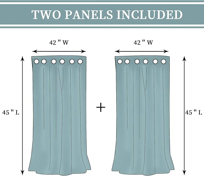 BGment Short 100% Blackout Curtains for Bedroom, Thermal Insulated Energy Efficiency Noise Reducing Grommet Curtains 45 Inch Length with Liner for Small Window 2 Panels Each 42 Inch Wide, Emerald