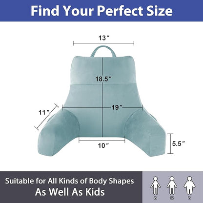 IPYNBAP Back Pillow for Bed Sitting up, Reading Pillow for Sitting in Bed Adult, Back Support Pillow, Memory Foam Sit up Lounge Backrest Pillow with Arms for TV, Couch, Chair, Dorm, 18 Inch, Lake Blue