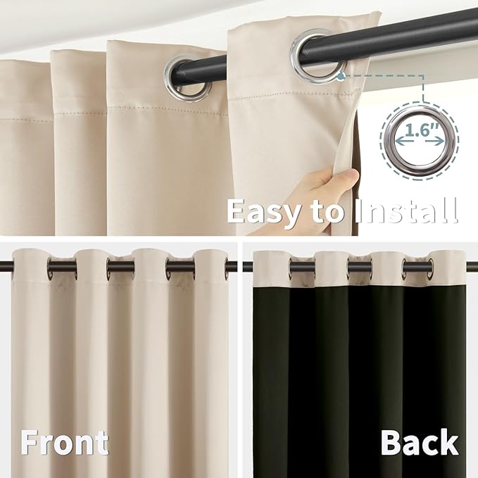 BGment Thermal Insulated 100% Blackout Curtains 63 Inch Length 2 Panels, Total Light Blocking Curtains for Bedroom, Grommet Window Drapes with Thick Black Liner, 38 Inch Wide Each Panel, Champagne