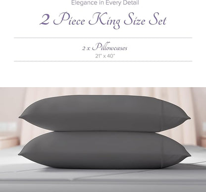 Carressa Linen 100% Egyptian Cotton King Size Pillow Cases Set of 2 - Luxury 600 Thread Count King Pillowcases (Dark Grey), Silky Soft, Cooling, Breathable Sateen Weave Hotel Quality Bed Pillow Cover