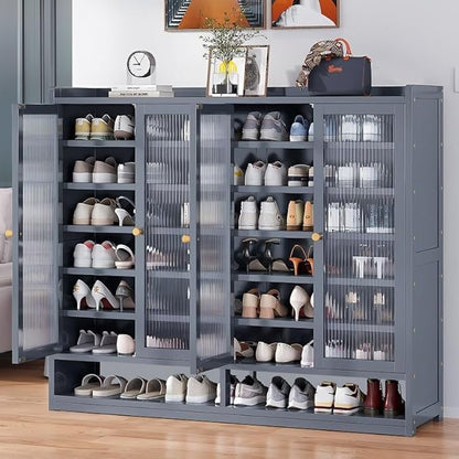 Bamboo Shoe Cabinet, 36-40 Pairs 8 Tier Shoe Rack with Doors, Freestangding Shoe Cabinet Organizer with Shelves, 43" Tall Shoe Rack Organizer for Entryway, Closet, Hallway