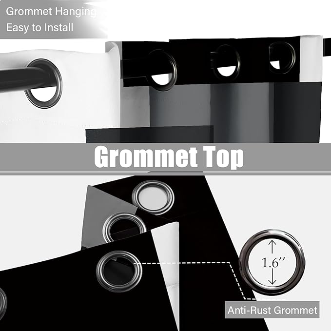 Black Grey 100% Blackout Curtains for Bedroom 63 inch Long 2 Panels Set White Gray Modern Abstract Geometric Black Out Curtains Insulated Room Darkening Window Drapes for Living Room, 52Wx63L