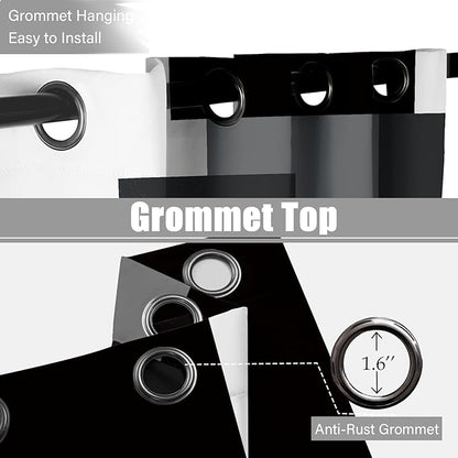 Black Grey 100% Blackout Curtains for Bedroom 63 inch Long 2 Panels Set White Gray Modern Abstract Geometric Black Out Curtains Insulated Room Darkening Window Drapes for Living Room, 52Wx63L
