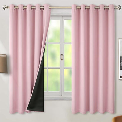 BGment Baby Pink 100% Blackout Curtains for Nursery Bedroom 63 Inch Length 2 Panels, Thermal Insulated Full Light Blocking Grommet Noise Cancelling Window Curtains for Girls Room, 60 Inch Wide Each