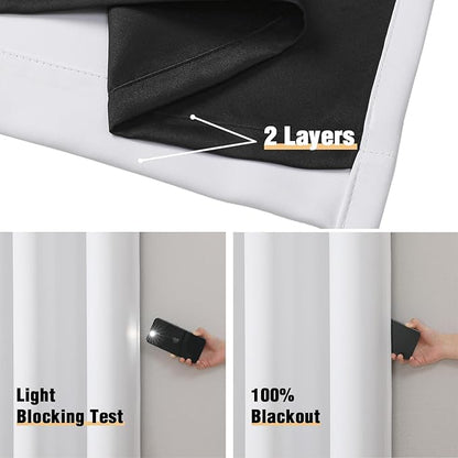 ChrisDowa White 100% Blackout Curtains for Bedroom with Black Liner, 2 Thick Layers Total Blackout Thermal Insulated Grommet Window Curtains 2 Panels Set (Pure White, 52 x 63 Inch)