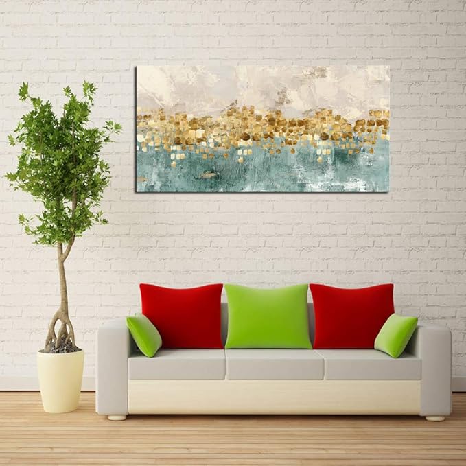 DZL Art A74675 Gold Abstract Canvas - Modern Contemporary Wall Art Decor Living Room