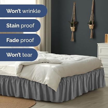 Wrap Around Dust Ruffle Bed Skirt - Dark Grey - for Full Size Beds w/ 14 Inch Drop - Easy Fit Elastic Strap - Adjustable Pleated Bedskirt with Brushed Fabric, Wrinkle Free Women, Men, Kids and Teens