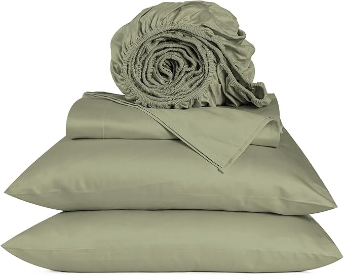 URBANHUT 800 Thread Count 100% Cotton King Size Sheets, Luxury 4 Piece King Bedsheets, Hotel Sheets Sateen Finish - Better Than Egyptian, 16" Elasticized Deep Pocket - Sage