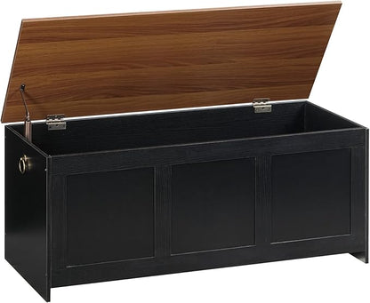 HOOBRO Storage Bench, 43.3" Retro Wooden Storage Chest, Wooden Storage Trunk, Toy Chest with Lift Top, Multifunctional Entryway Organizer, for Entryway, Living Room, Black and Walnut BH411CW01